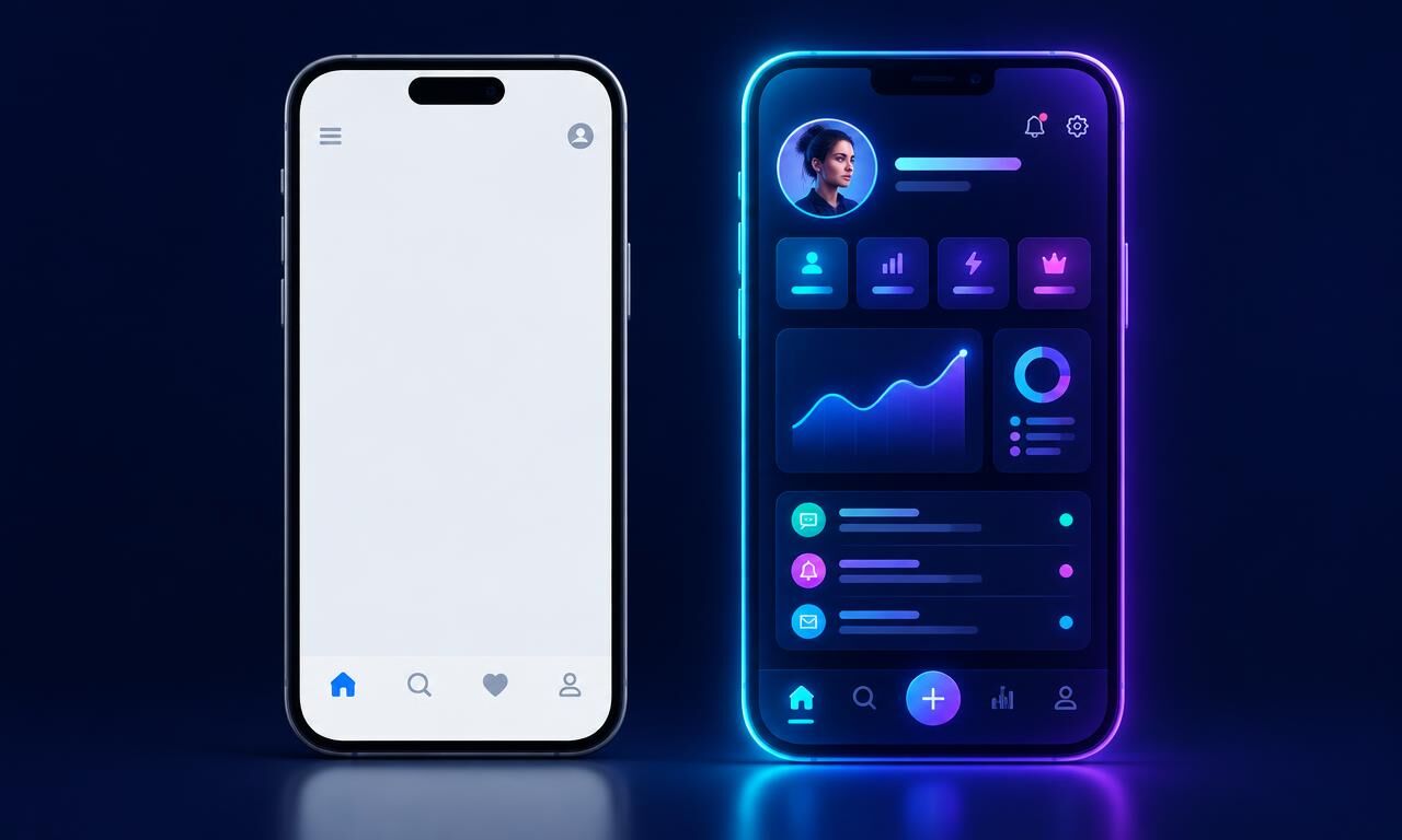 App básico comparado a um app profissional
