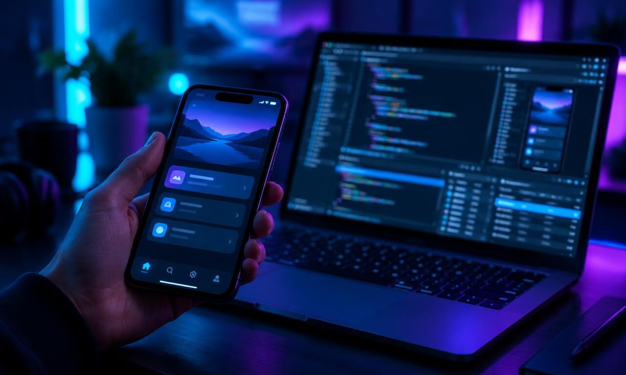 Desenvolvedor testando aplicativo no celular